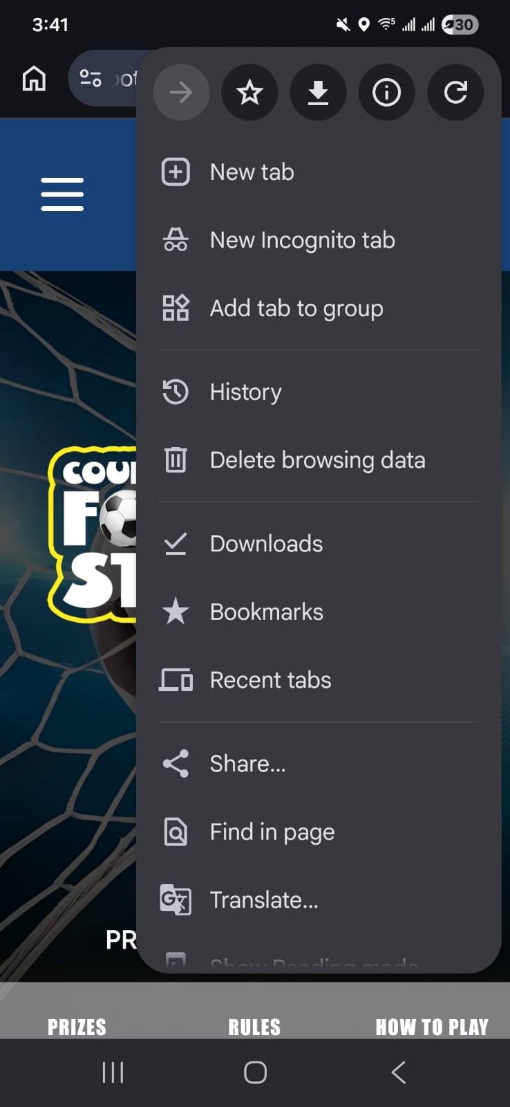 Step 2 - Tap Delete browsing data from the menu
