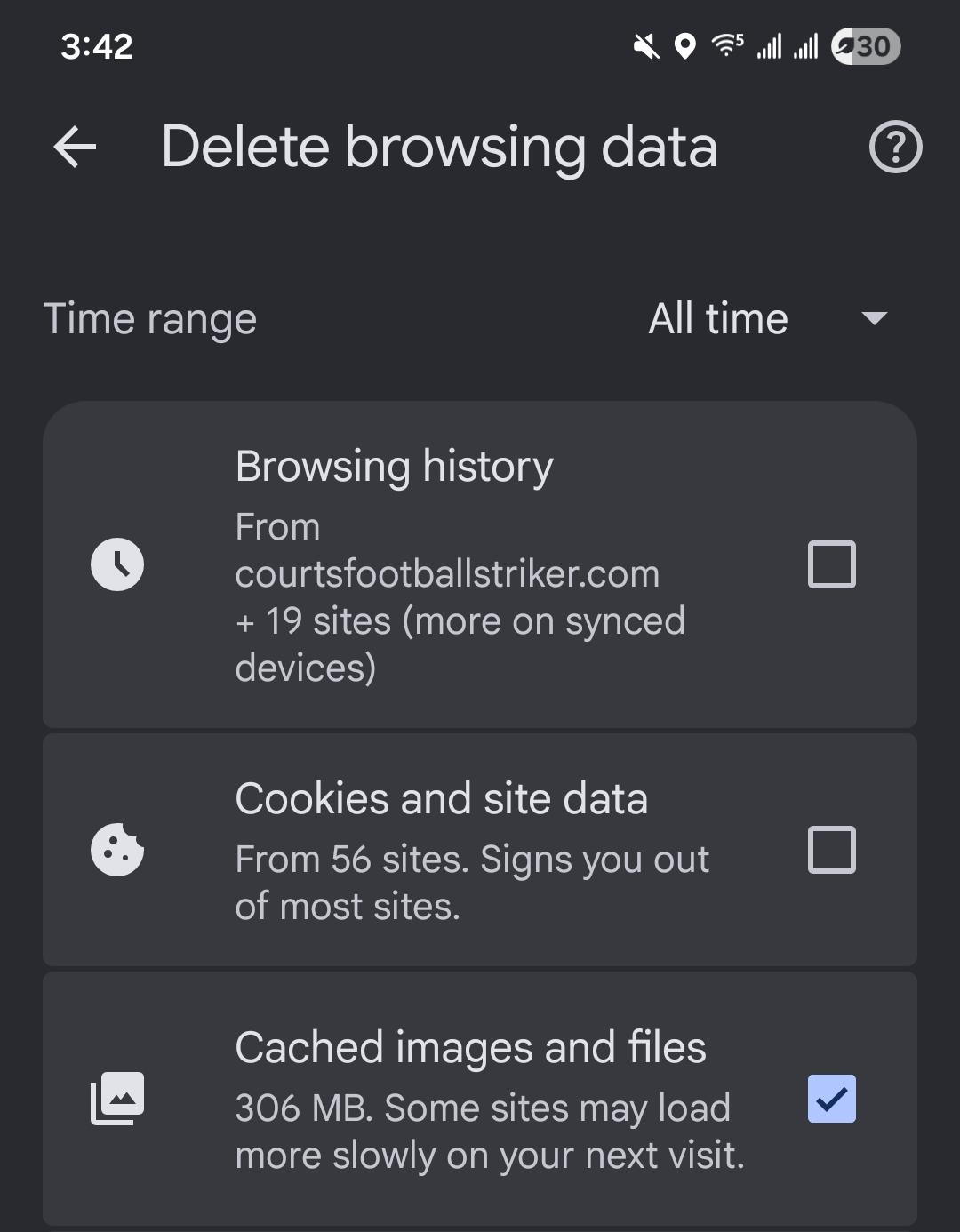 Step 4 - Set All time and tick Cached images and files