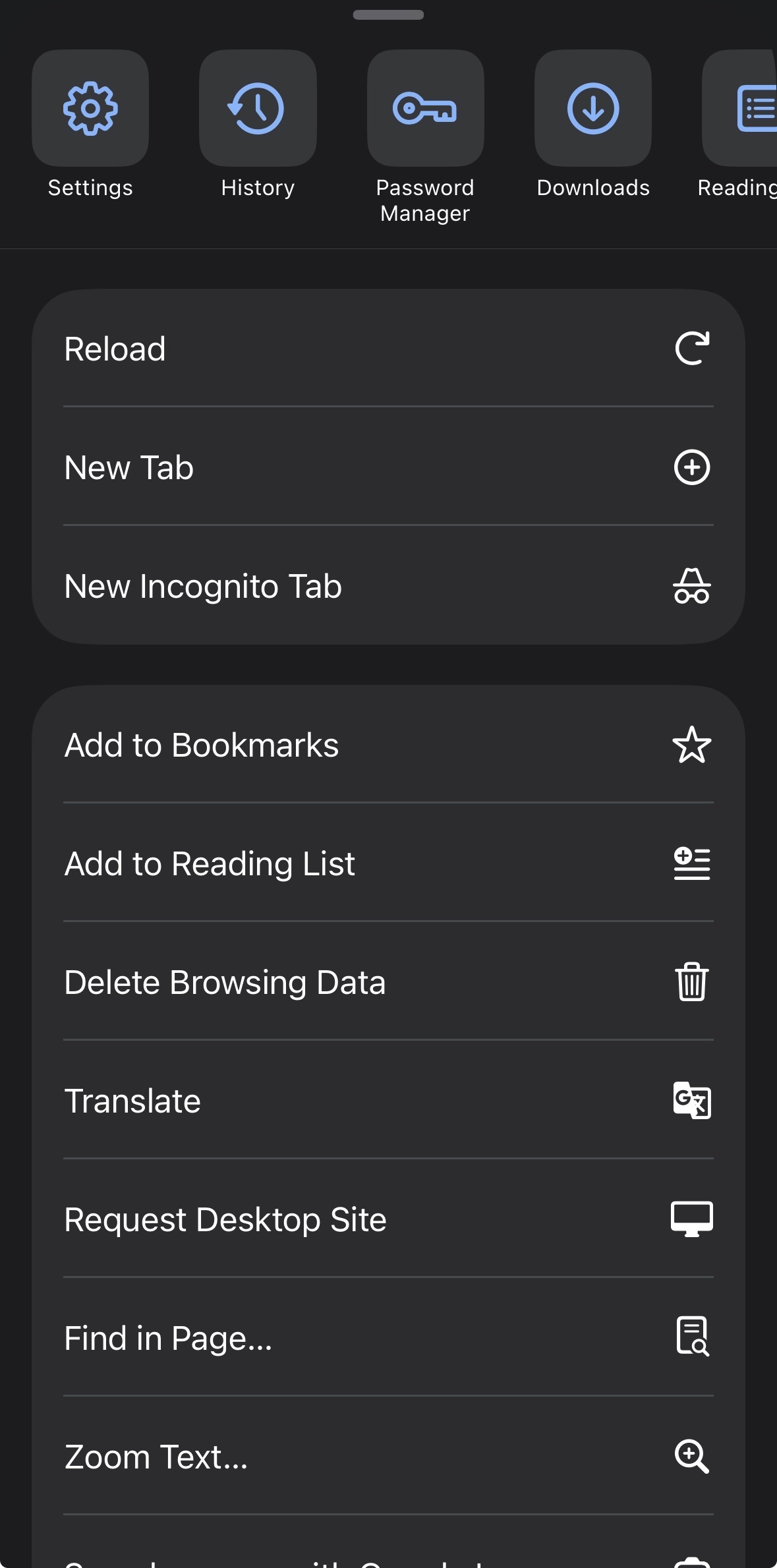 Step 2 - Tap Delete Browsing Data from the menu