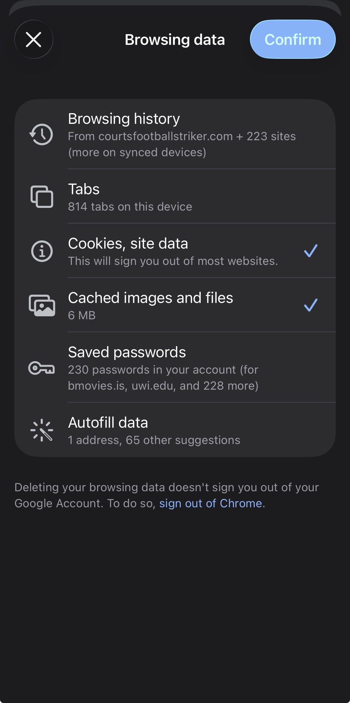 Step 4 - Tick Cached Images and Files and tap Confirm